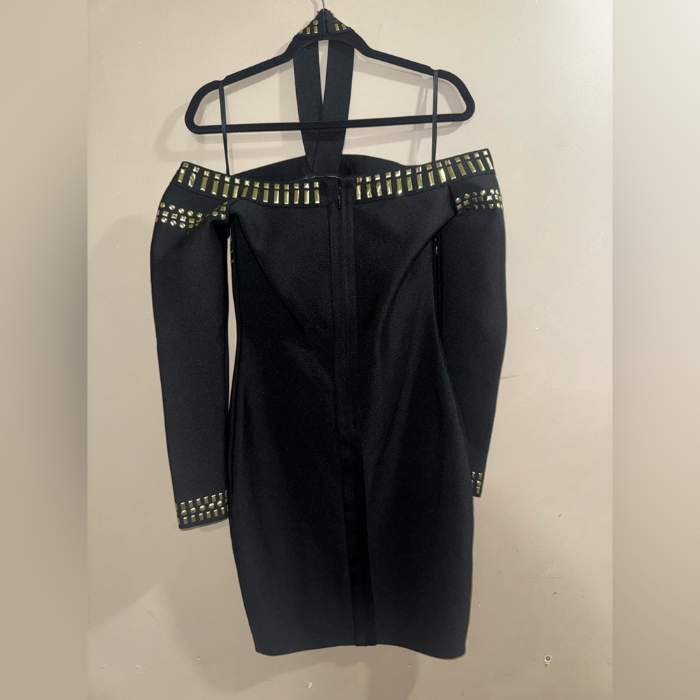 VENUS Black with Gold Studded Long Sleeve Dress - Picture 4 of 6
